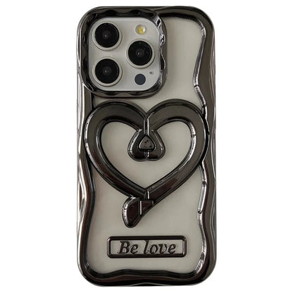 For iPhone 13 Pro Max Clear Phone Cover Heart Shape Kickstand Electroplated TPU Cell Phone Case