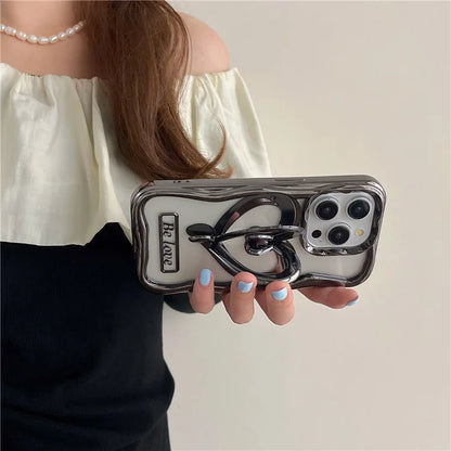 For iPhone 13 Pro Max Clear Phone Cover Heart Shape Kickstand Electroplated TPU Cell Phone Case