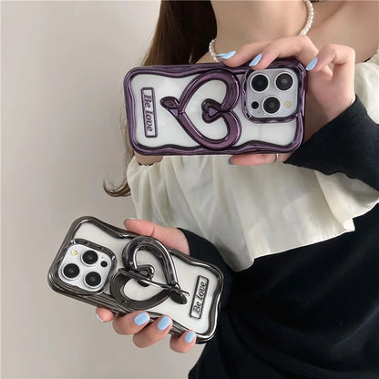 For iPhone 13 Pro Max Clear Phone Cover Heart Shape Kickstand Electroplated TPU Cell Phone Case