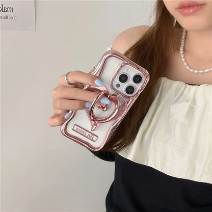 For iPhone 12 Pro Case Stylish Heart Kickstand Phone Cover Electroplated TPU Clear Cell Phone Shell