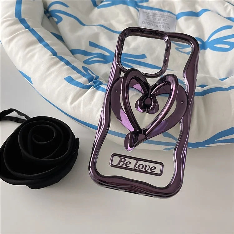 For iPhone 12 Pro Case Stylish Heart Kickstand Phone Cover Electroplated TPU Clear Cell Phone Shell