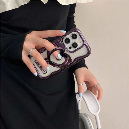 For iPhone 12 Pro Case Stylish Heart Kickstand Phone Cover Electroplated TPU Clear Cell Phone Shell