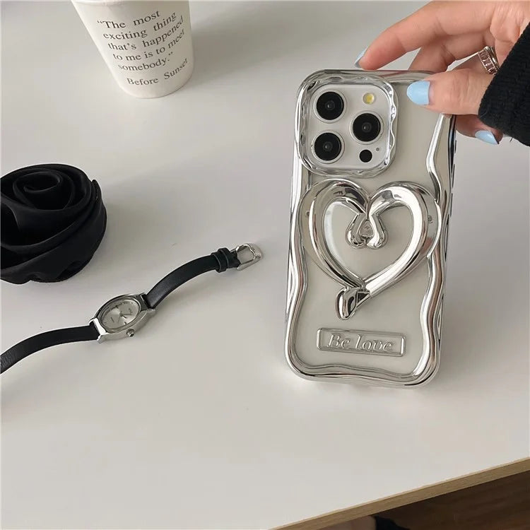 For iPhone 12 Pro Case Stylish Heart Kickstand Phone Cover Electroplated TPU Clear Cell Phone Shell