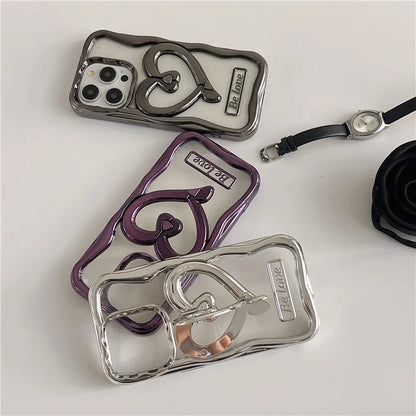 For iPhone 12 Pro Case Stylish Heart Kickstand Phone Cover Electroplated TPU Clear Cell Phone Shell