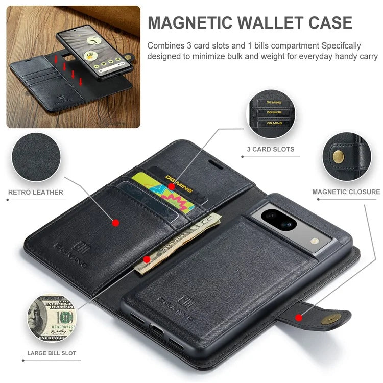 DG.MING for Google Pixel 8a Case Removable 2 in 1 Split Leather Folio Phone Cover
