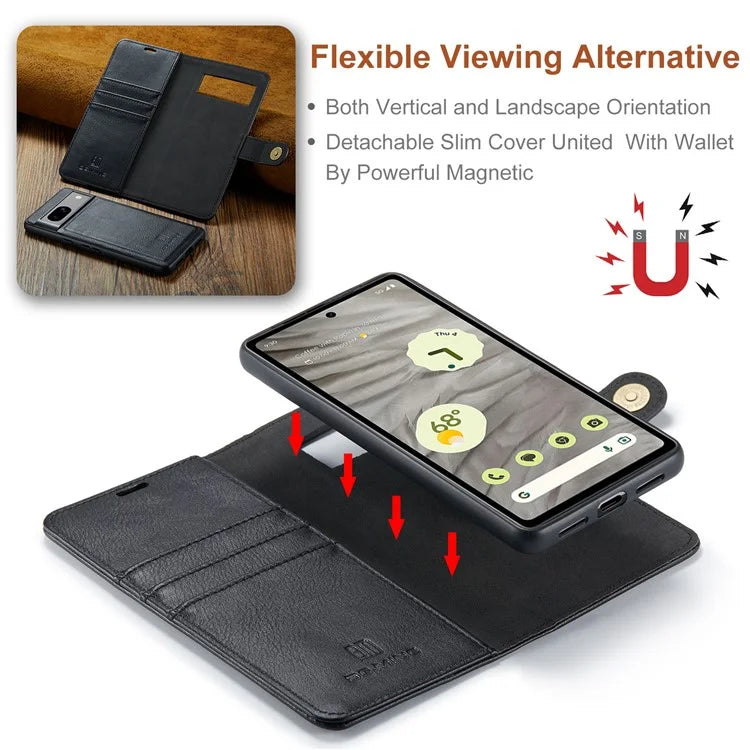 DG.MING for Google Pixel 8a Case Removable 2 in 1 Split Leather Folio Phone Cover