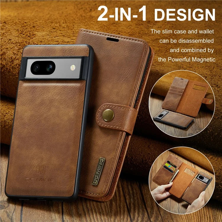 DG.MING for Google Pixel 8a Case Removable 2 in 1 Split Leather Folio Phone Cover