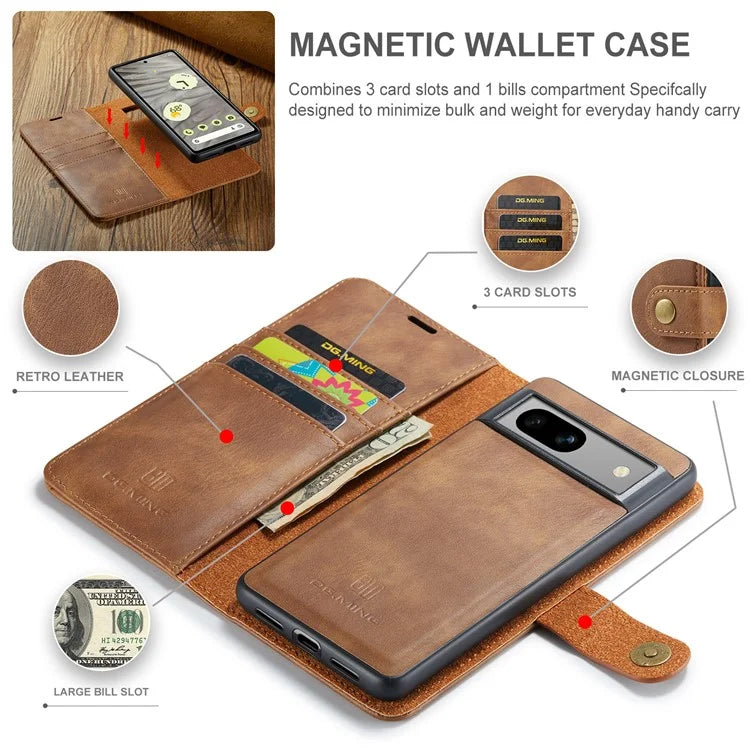 DG.MING for Google Pixel 8a Case Removable 2 in 1 Split Leather Folio Phone Cover