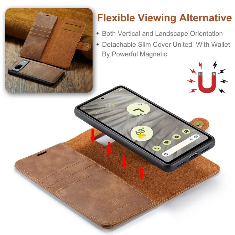 DG.MING for Google Pixel 8a Case Removable 2 in 1 Split Leather Folio Phone Cover