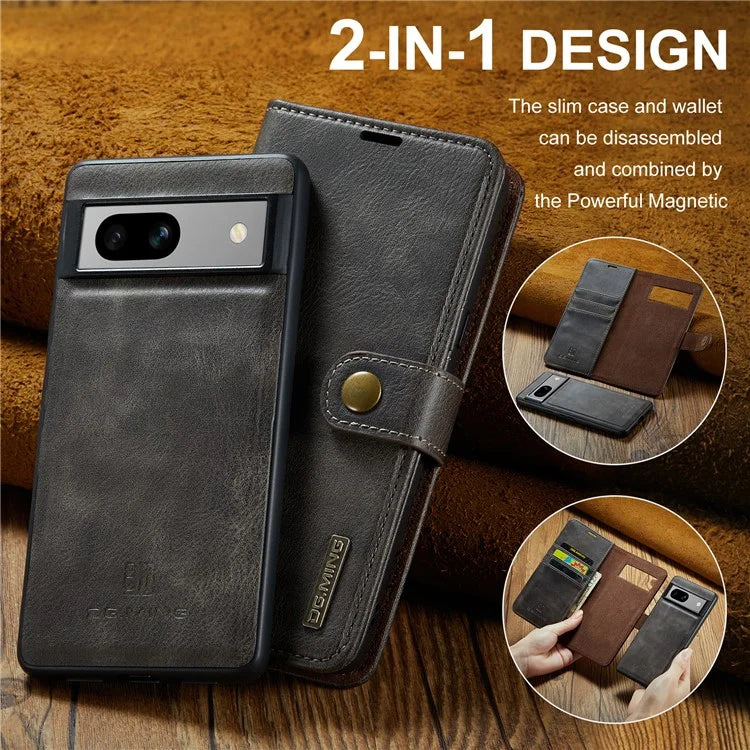 DG.MING for Google Pixel 8a Case Removable 2 in 1 Split Leather Folio Phone Cover