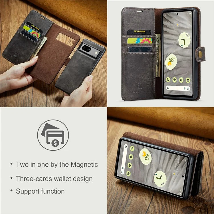 DG.MING for Google Pixel 8a Case Removable 2 in 1 Split Leather Folio Phone Cover