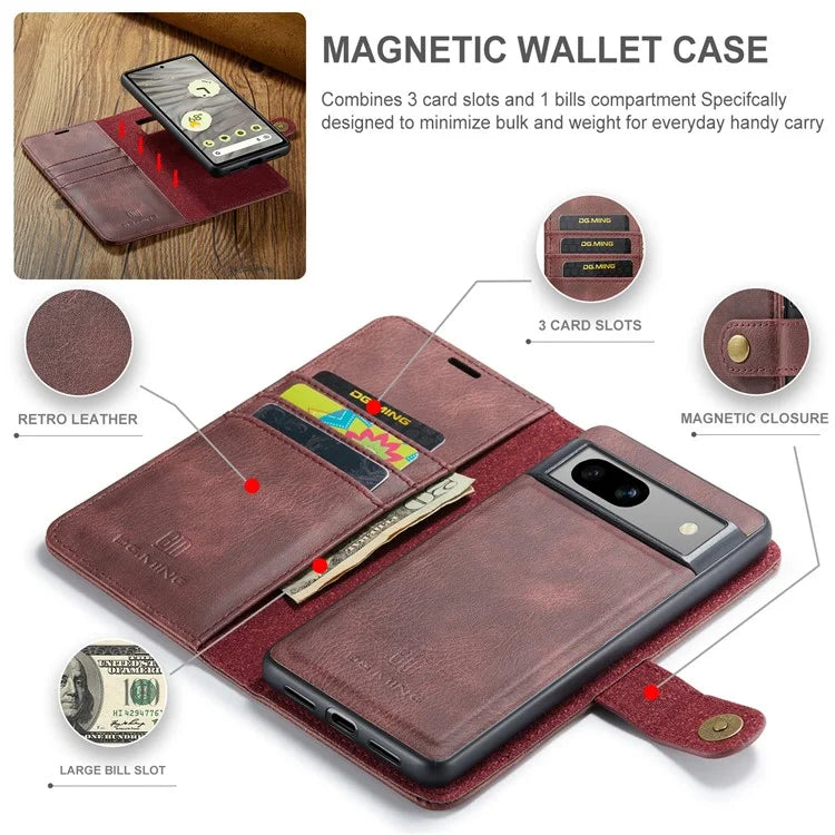 DG.MING for Google Pixel 8a Case Removable 2 in 1 Split Leather Folio Phone Cover