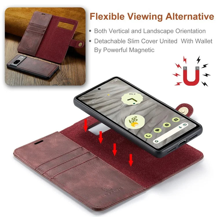 DG.MING for Google Pixel 8a Case Removable 2 in 1 Split Leather Folio Phone Cover