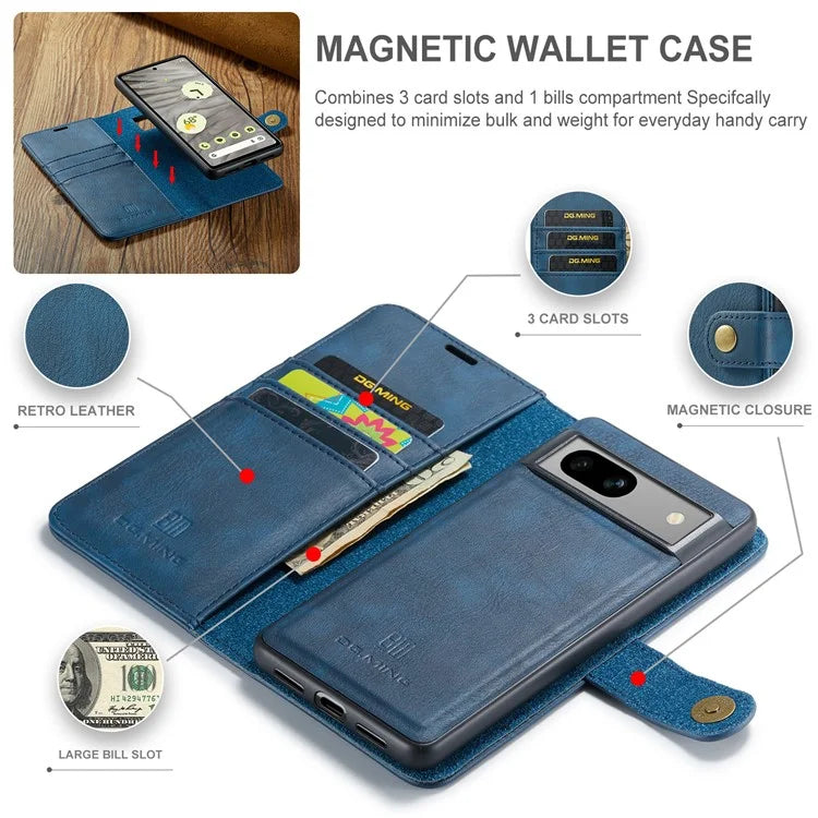 DG.MING for Google Pixel 8a Case Removable 2 in 1 Split Leather Folio Phone Cover