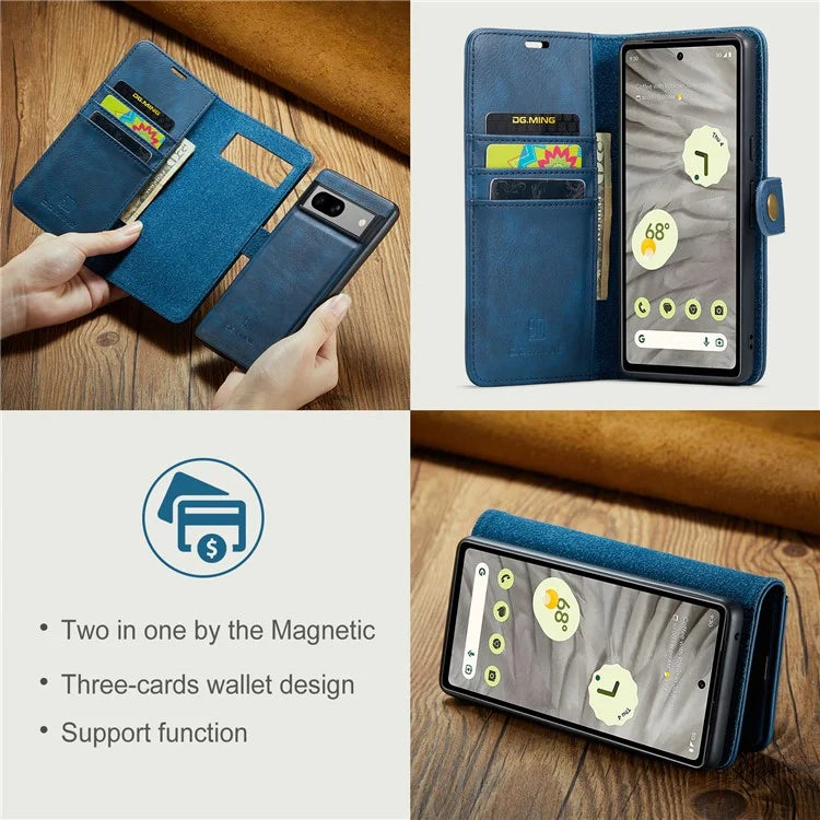 DG.MING for Google Pixel 8a Case Removable 2 in 1 Split Leather Folio Phone Cover