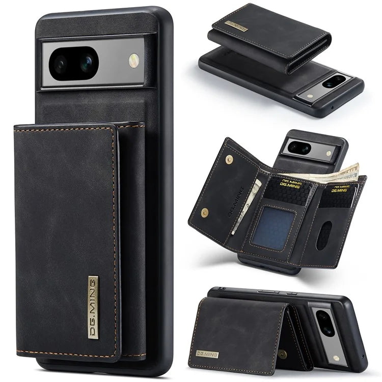 DG.MING M1 Series for Google Pixel 8a Case Kickstand Leather Back Phone Cover with Detachable Wallet