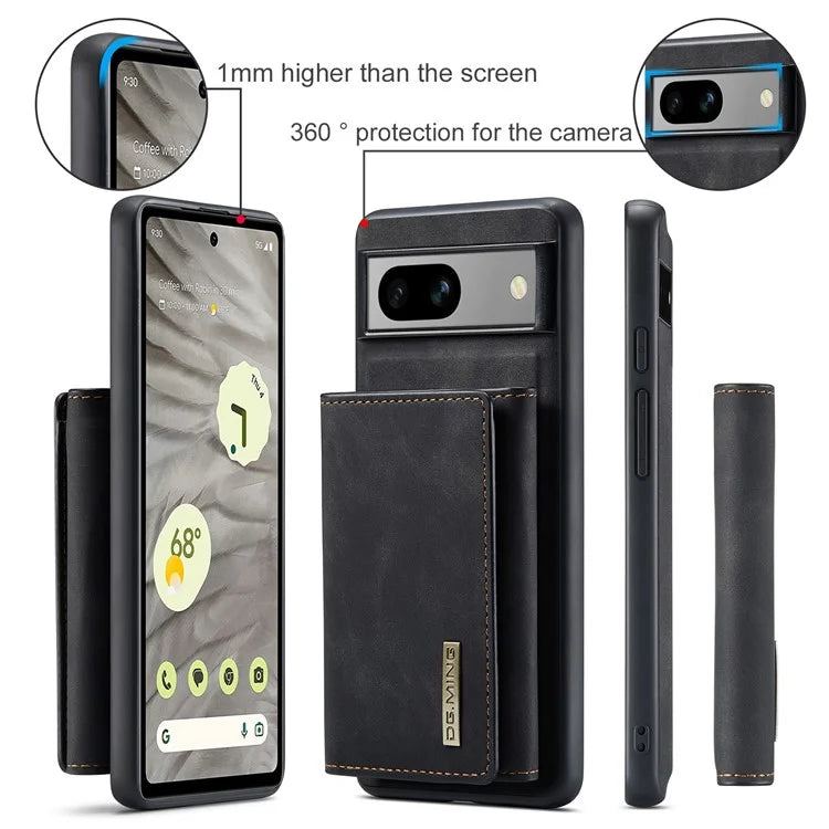 DG.MING M1 Series for Google Pixel 8a Case Kickstand Leather Back Phone Cover with Detachable Wallet