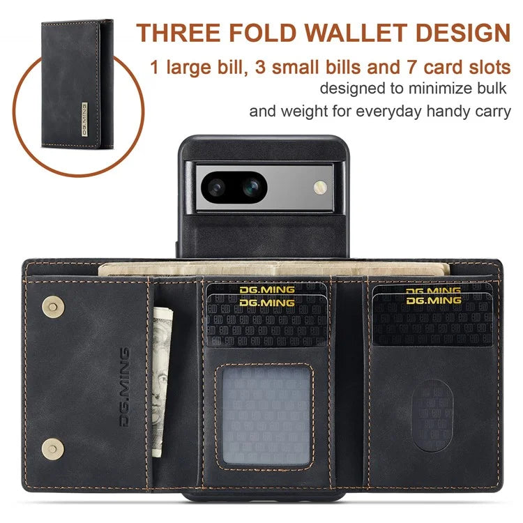 DG.MING M1 Series for Google Pixel 8a Case Kickstand Leather Back Phone Cover with Detachable Wallet