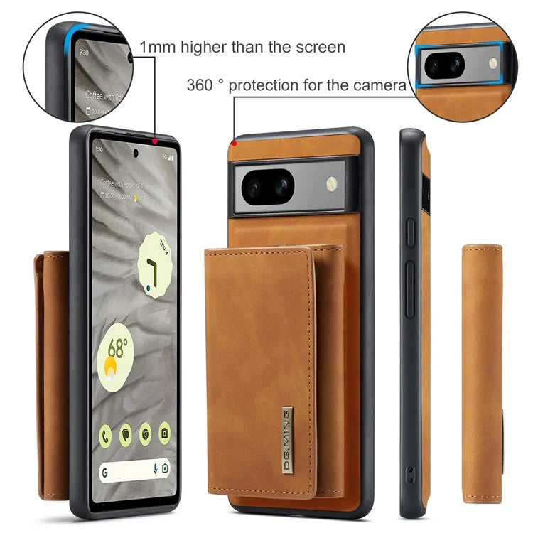 DG.MING M1 Series for Google Pixel 8a Case Kickstand Leather Back Phone Cover with Detachable Wallet