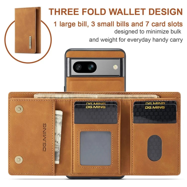 DG.MING M1 Series for Google Pixel 8a Case Kickstand Leather Back Phone Cover with Detachable Wallet