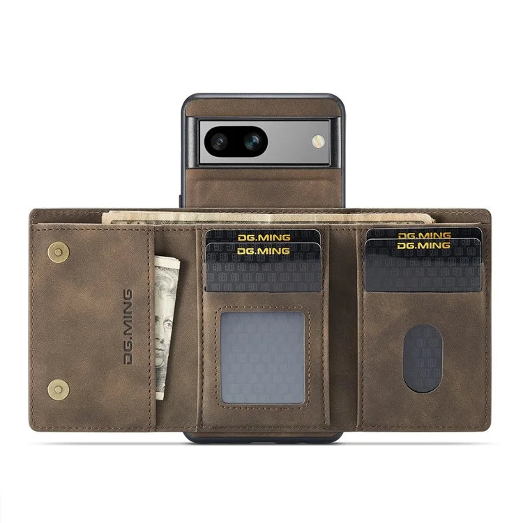 DG.MING M1 Series for Google Pixel 8a Case Kickstand Leather Back Phone Cover with Detachable Wallet