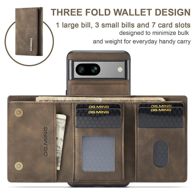 DG.MING M1 Series for Google Pixel 8a Case Kickstand Leather Back Phone Cover with Detachable Wallet