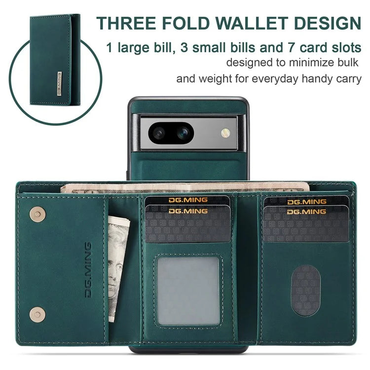 DG.MING M1 Series for Google Pixel 8a Case Kickstand Leather Back Phone Cover with Detachable Wallet
