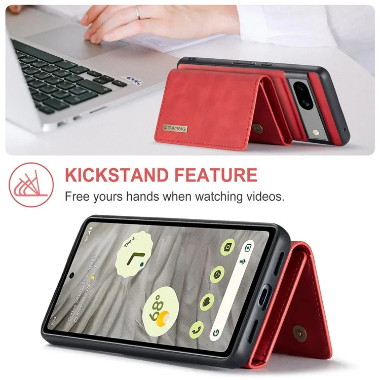 DG.MING M1 Series for Google Pixel 8a Case Kickstand Leather Back Phone Cover with Detachable Wallet