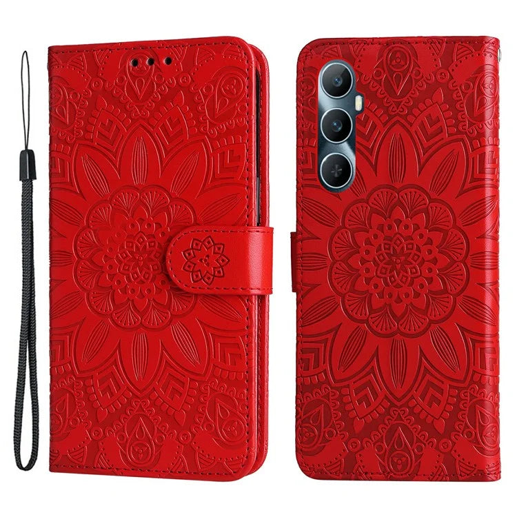 For Realme C65 4G Case Wallet Stand Sunflower Imprinted Leather Phone Cover