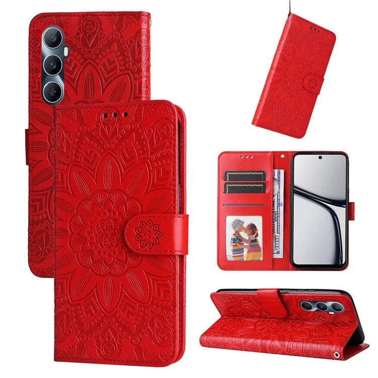 For Realme C65 4G Case Wallet Stand Sunflower Imprinted Leather Phone Cover