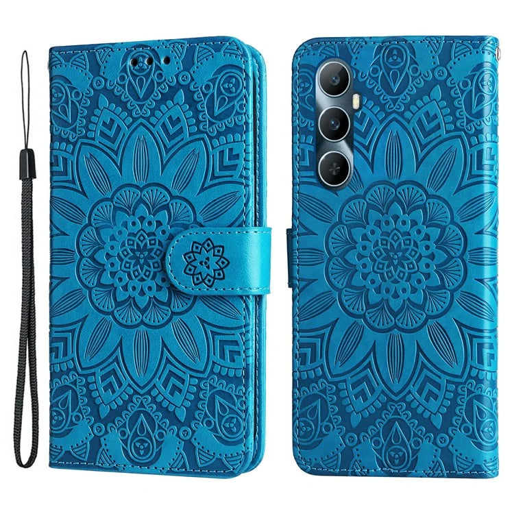 For Realme C65 4G Case Wallet Stand Sunflower Imprinted Leather Phone Cover