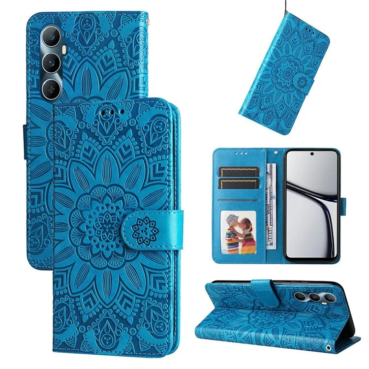 For Realme C65 4G Case Wallet Stand Sunflower Imprinted Leather Phone Cover