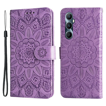 For Realme C65 4G Case Wallet Stand Sunflower Imprinted Leather Phone Cover