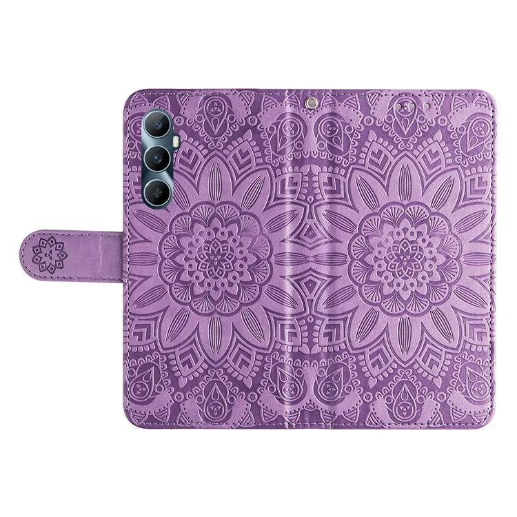 For Realme C65 4G Case Wallet Stand Sunflower Imprinted Leather Phone Cover