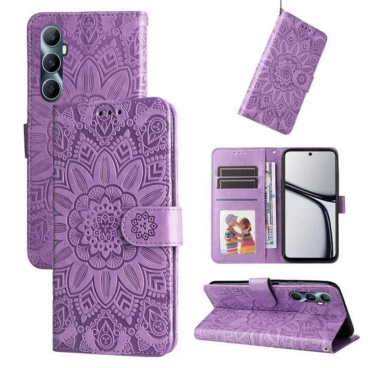 For Realme C65 4G Case Wallet Stand Sunflower Imprinted Leather Phone Cover