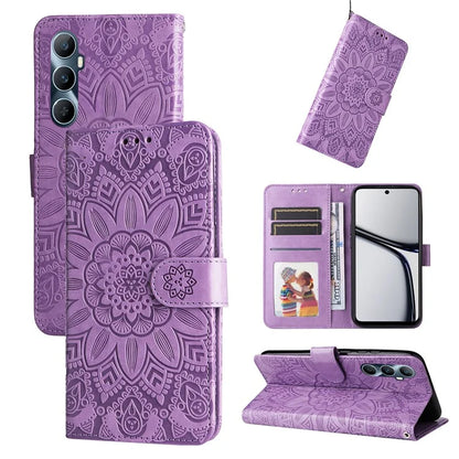 For Realme C65 4G Case Wallet Stand Sunflower Imprinted Leather Phone Cover