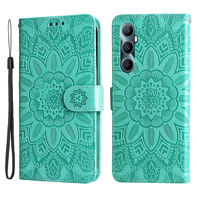 For Realme C65 4G Case Wallet Stand Sunflower Imprinted Leather Phone Cover