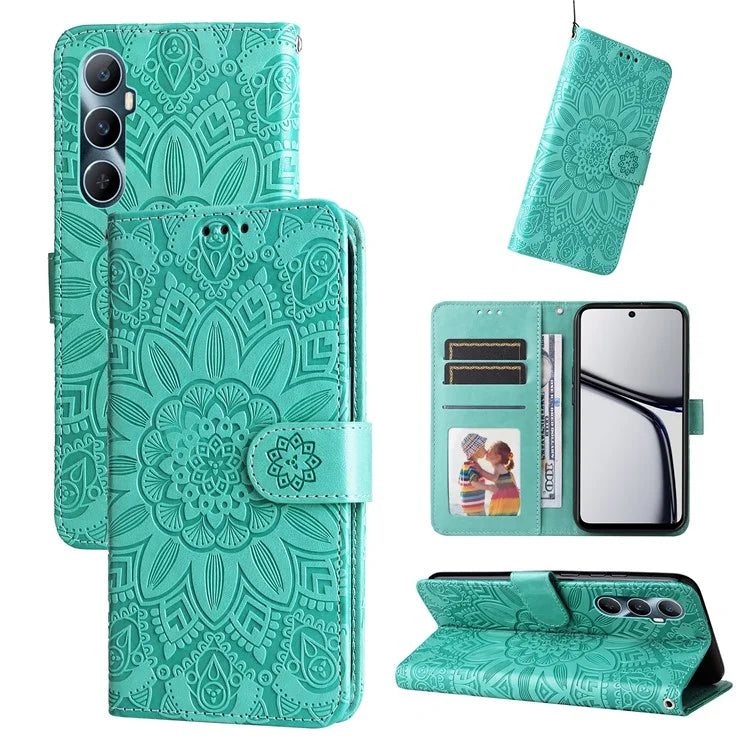 For Realme C65 4G Case Wallet Stand Sunflower Imprinted Leather Phone Cover