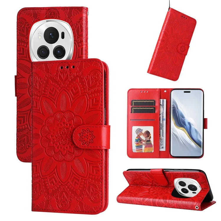 For Honor Magic6 Pro 5G Anti-Scratch Wallet Stand Phone Case Sunflower Leather Stand Mobile Phone Cover