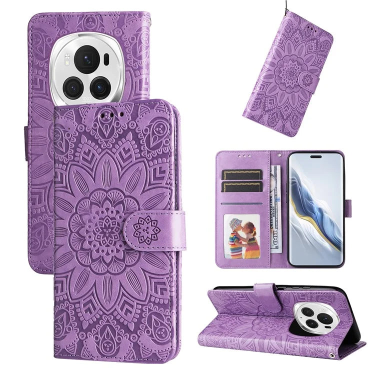 For Honor Magic6 Pro 5G Anti-Scratch Wallet Stand Phone Case Sunflower Leather Stand Mobile Phone Cover