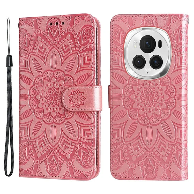For Honor Magic6 Pro 5G Anti-Scratch Wallet Stand Phone Case Sunflower Leather Stand Mobile Phone Cover