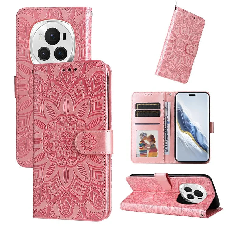 For Honor Magic6 Pro 5G Anti-Scratch Wallet Stand Phone Case Sunflower Leather Stand Mobile Phone Cover