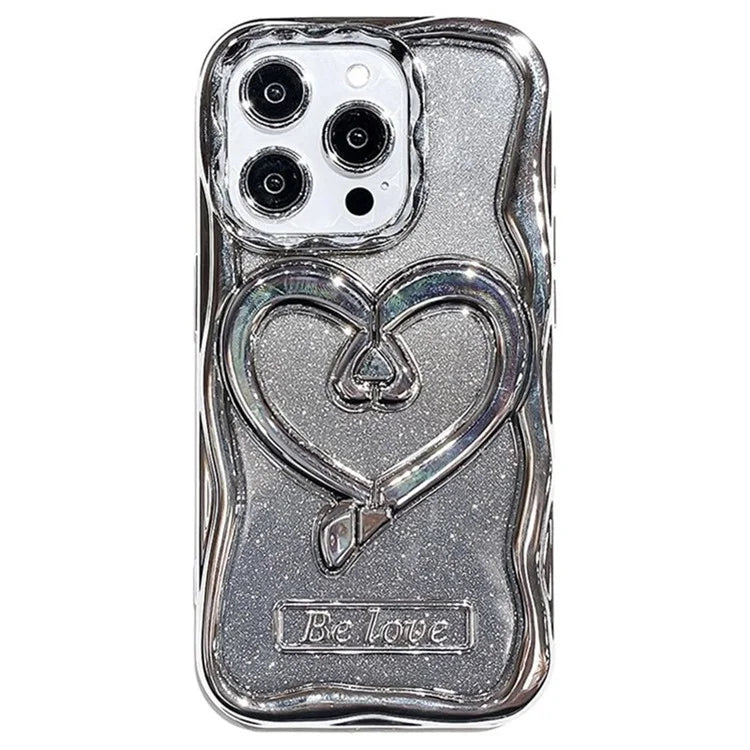 For iPhone 14 Pro Glitter Paper Phone Case Electroplated TPU Clear Cover with Kickstand