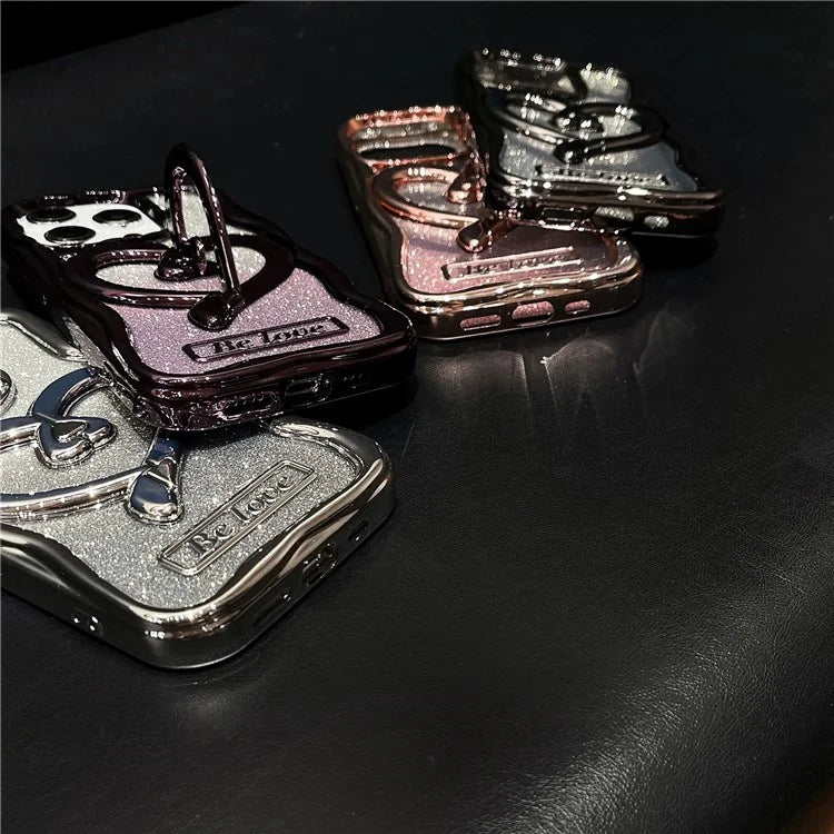 For iPhone 14 Pro Glitter Paper Phone Case Electroplated TPU Clear Cover with Kickstand