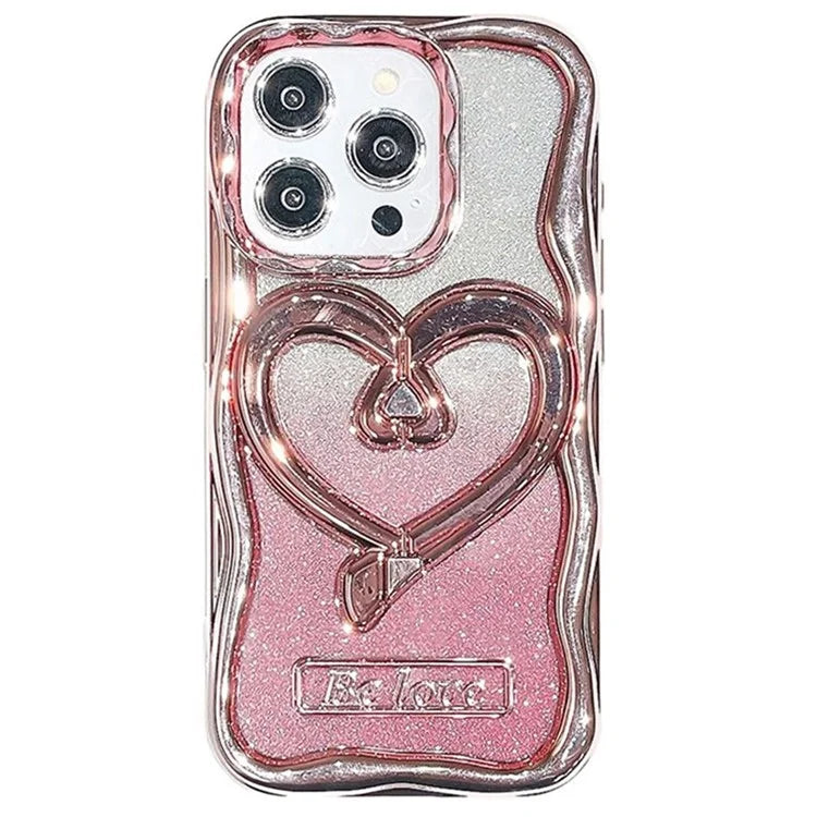 For iPhone 14 Pro Glitter Paper Phone Case Electroplated TPU Clear Cover with Kickstand