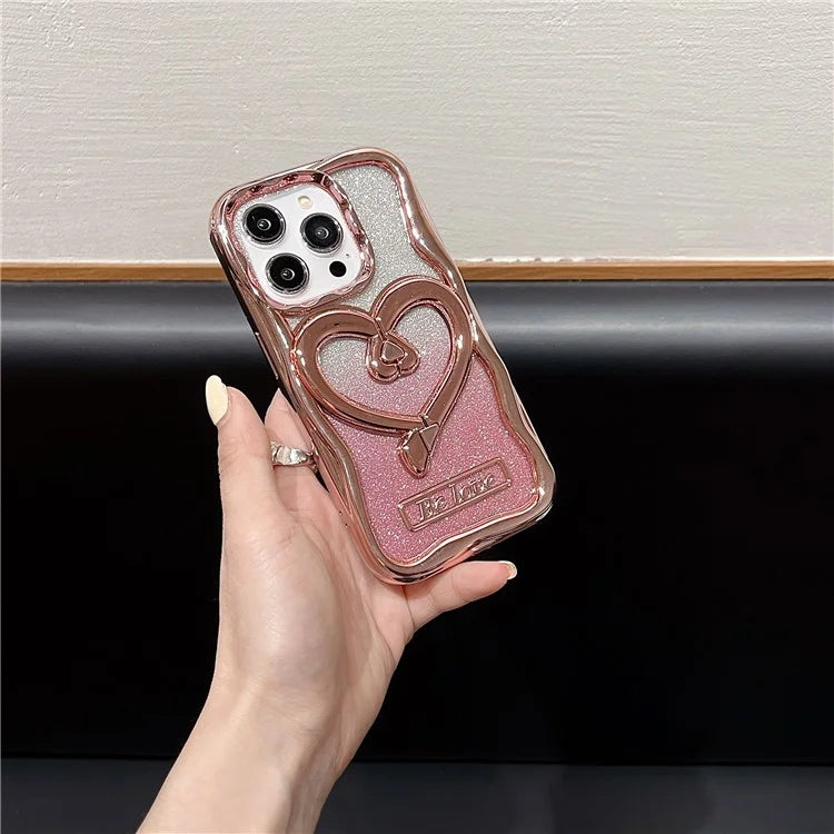 For iPhone 14 Pro Glitter Paper Phone Case Electroplated TPU Clear Cover with Kickstand