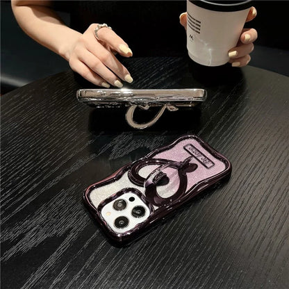 For iPhone 14 Pro Glitter Paper Phone Case Electroplated TPU Clear Cover with Kickstand