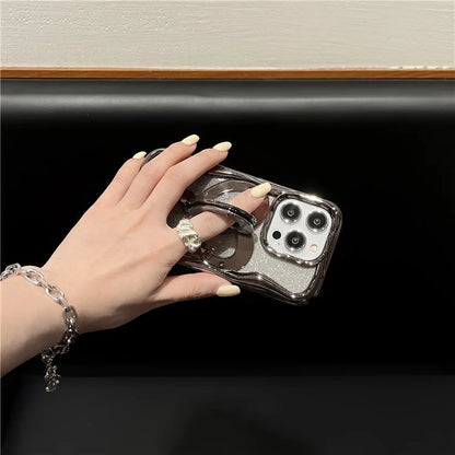 For iPhone 14 Pro Glitter Paper Phone Case Electroplated TPU Clear Cover with Kickstand