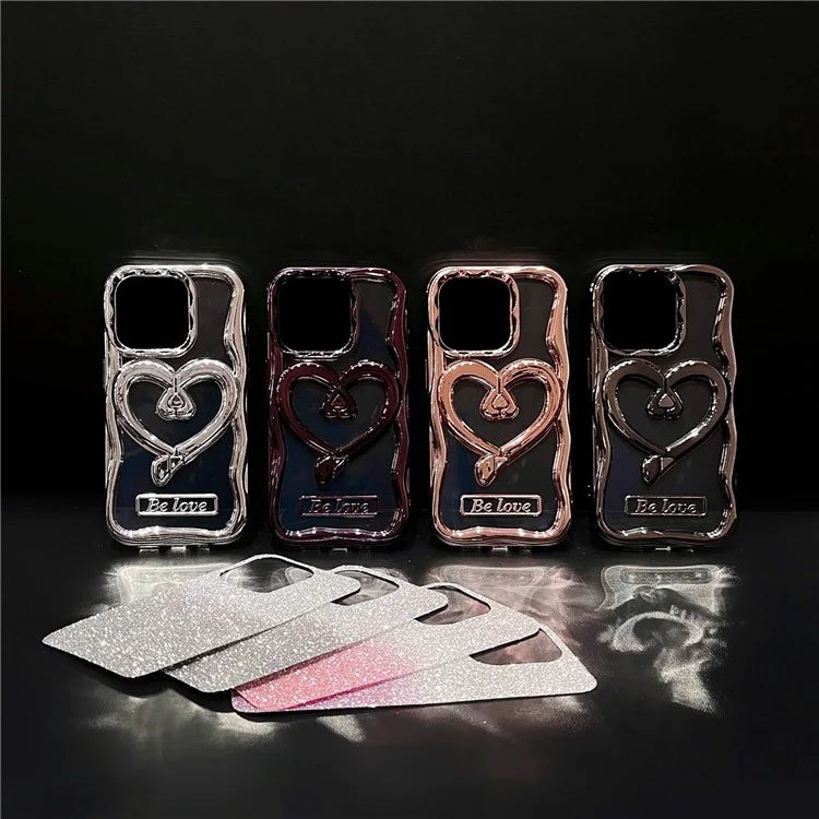 For iPhone 14 Pro Glitter Paper Phone Case Electroplated TPU Clear Cover with Kickstand