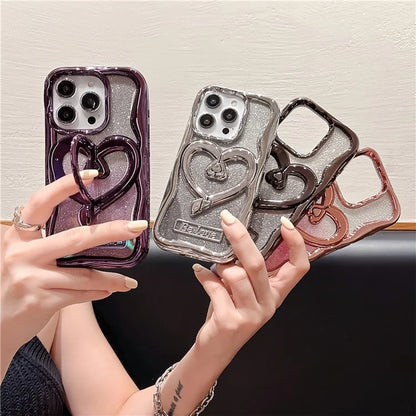 For iPhone 14 Pro Glitter Paper Phone Case Electroplated TPU Clear Cover with Kickstand
